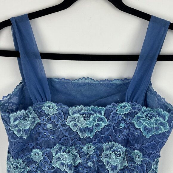 Unbranded Top Camisole Size M Blue Floral Wide Strap Lined Nylon Polyester - Picture 5 of 6